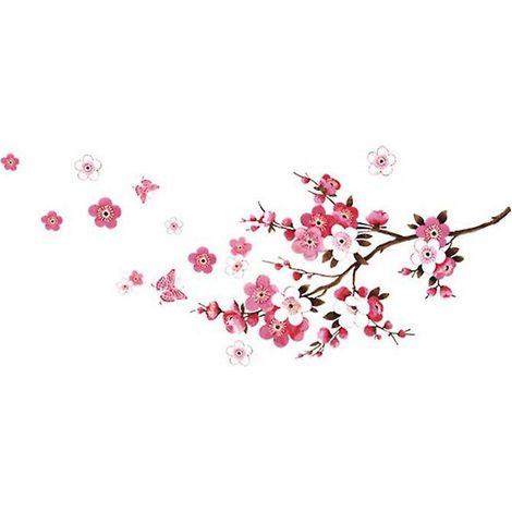 stickers Muraux Fleurs De Cerisier Avec Papillons Rose Rouge (30x90 Cm) Sakura Vigne Floral Branche Arbre Autocollant Sticker Mural Pour Salon Ch (1/5)