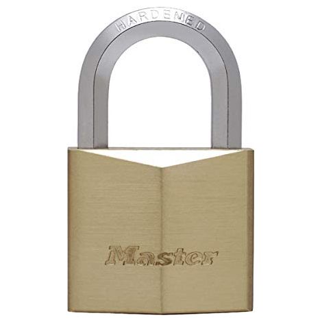 Master Lock 1155EURD Lucchetto con Chiavi in Ottone Massiccio e Archetto Esagonale, Oro, 8.2 x 5 x 2.6 cm (1/4)