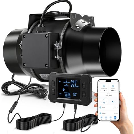 150 mm Ventilateur d’extraction 683 m³/h WiFi APP, EC-Moteur 70 W 2800 RPM, avec Variateur de Fréquence, 36-55 dB Extracteur Aérateur de Gaine, Extracteur d’air pour Garage Tentes de Culture