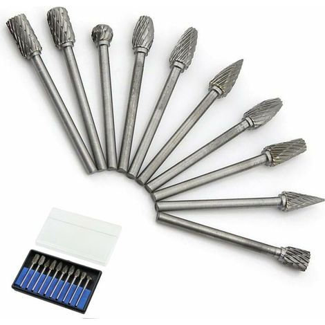 DEESSE SHOP - 10pcs fraises rotatives en carbure monobloc en acier au tungstène à double coupe avec foret hélicoïdal à tige de 1/8 (3mm) pour outils rotatifs Dremel (1/5)