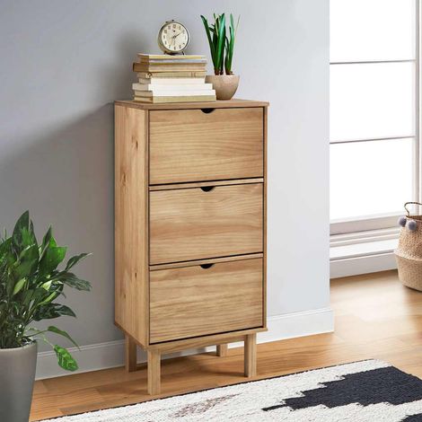 Schuhschrank OTTA mit 3 Schubladen Braun Massivholz Kiefer