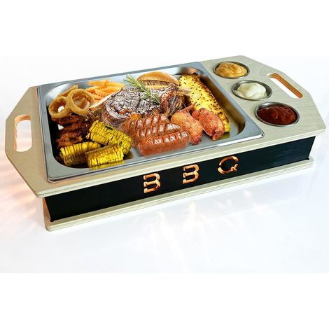 Chauffe Plat, Chafing Dish avec Cuve en Acier Inoxydable, Matériau écologique, Chauffe Assiette pour Les Repas-Partage, Les Fêtes, Le Réchauffage des Aliments (1/5)