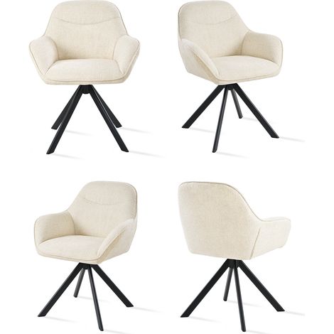 Goeurvant 360° Drehstühle mit weichem Sitz, eleganter, geschwungener Rückenlehne und ergonomischen Armlehnen, stilvoller Komfort für jedes Zimmer - 4er Set - Weiß - Chenille