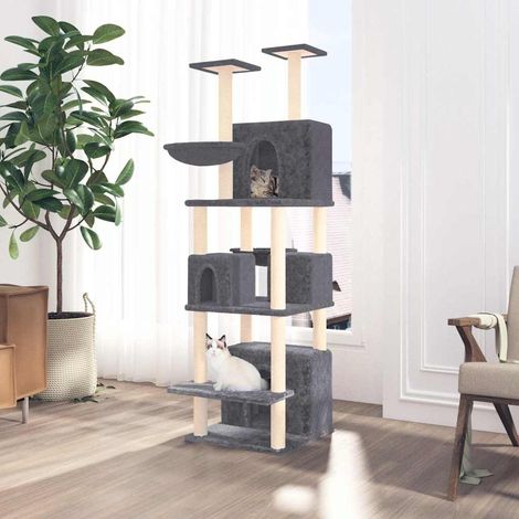 Arbre à chat avec griffoirs Maison à chat - Grande capacité en sisal Gris foncé 180 cm BV649142 - BonneVie (1/5)