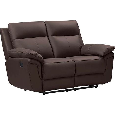 Vente-Unique – Canapé 2 places relax en cuir de buffle marron – Dossier inclinable pour confort optimal – Structure en bois robuste – Garnissage haute résilience (1/5)