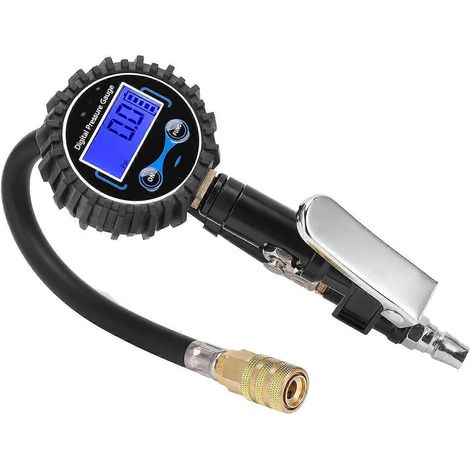 Reifendruckmesser mit LCD-Digitalanzeige und Aufblasfunktion für Pkw, Motorräder und kleine bis mittlere Reifen