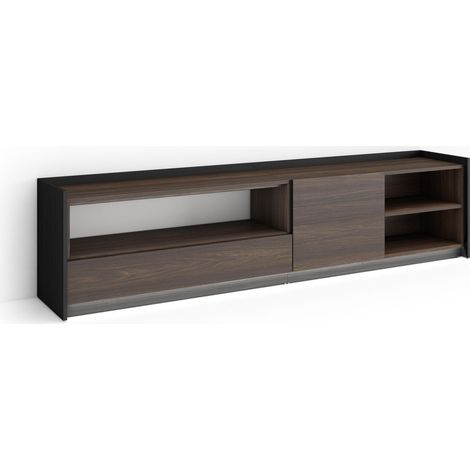 Skraut Home - Mueble TV, Televisión, Muebles de salón, almacenaje, 207x37x50cm, Para TV hasta 80", LED, Estilo Moderno, Roble oscuro y Negro (1/5)