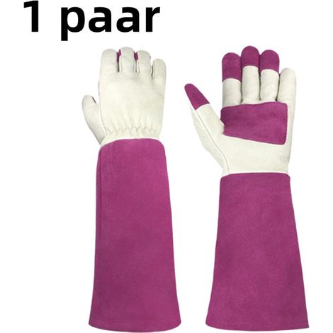 1 paire - Gants de jardin - Gants longs en cuir de porc résistants à l'usure et aux perforations - blanc rose (1/5)