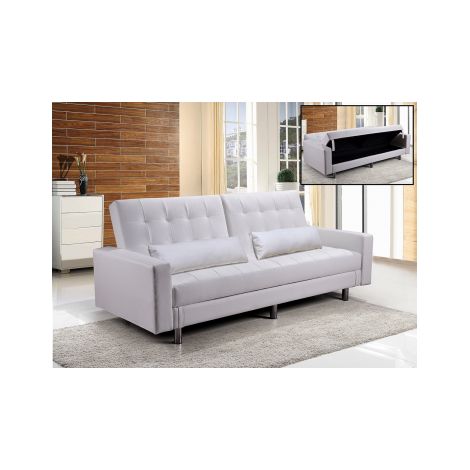Divano letto 3 posti, reclinabile, contenitore ecopelle bianco 197cm Sicorage Ghuer