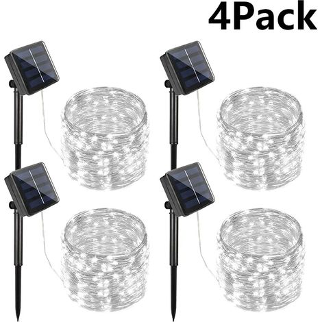 Guirlande lumineuse solaire LED (4 pièces) - 12 m, 100 LED - 4 blanches - Étanche - Décoration pour Noël, fêtes et jardin (1/5)