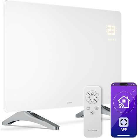 Klarstein Infrarotheizung 480W – Wandmontage & Standgerät, Thermostat, App-Steuerung, IP43, Glas-Design, Überhitzungsschutz, für Bad & Wohnzimmer, elektrische Wandheizung, Weiß