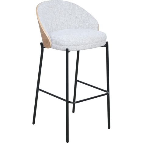 Tabouret de Bar Design Scandinave Cocoon – Hauteur d'Assise 76 cm – Bois Clair & Tissu Beige – Assise Rembourrée avec Dossier