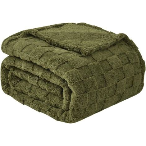 1 pièce Couverture Flanelle, Chaude et Douce, Couverture Canapé Lit Bureau, Vert Olive, 150 x 200 cm