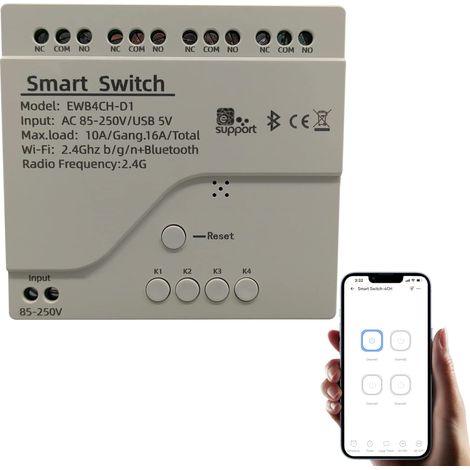 Commutateur intelligent 4 canaux USB 5V/AC85V-250V Module de commutation de relais WiFi, prise en charge du contrôle Bluetooth de l'application, fonctionne avec Assistant (1/5)