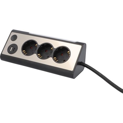 Multiprise d'angle de Table avec 3 Prises, 2 Ports USB, Interrupteur Tactile pour contrôler la LED intégrée, IP20, idéale pour la Cuisine, Le Bureau ou l'atelier, façade en Acier Inoxydable (1/5)