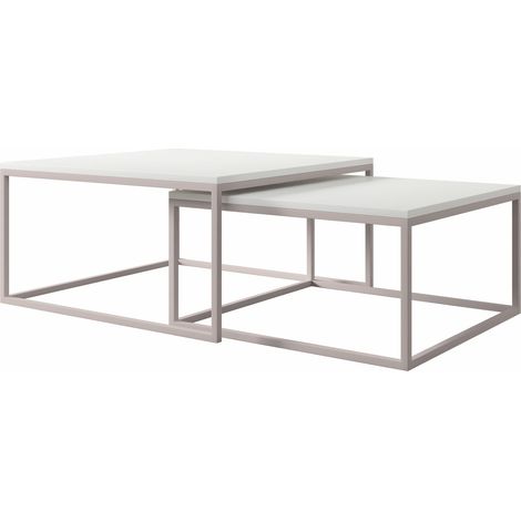 Ensemble tables basses Oswego 133, Blanc + Cachemire, 39x76x76cm, Diamètre: 0, Stratifié, Angulaire (1/3)