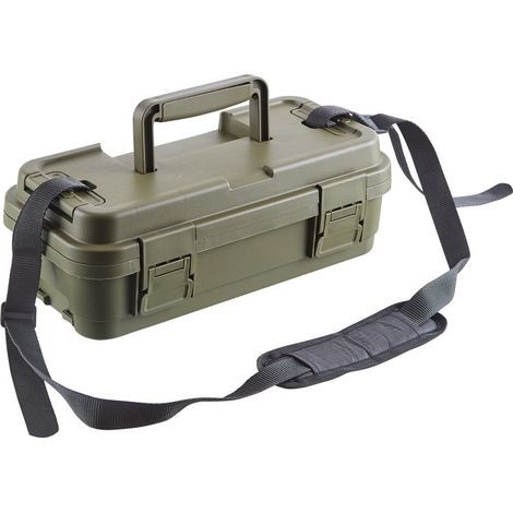 Boîte de Rangement Multifonction 36.7x18.5x12.7 cm, Grande Capacité, Vert Armée, Caisse à Outils Électricien 12 Pouces avec Sangle d'Épaule (1/5)
