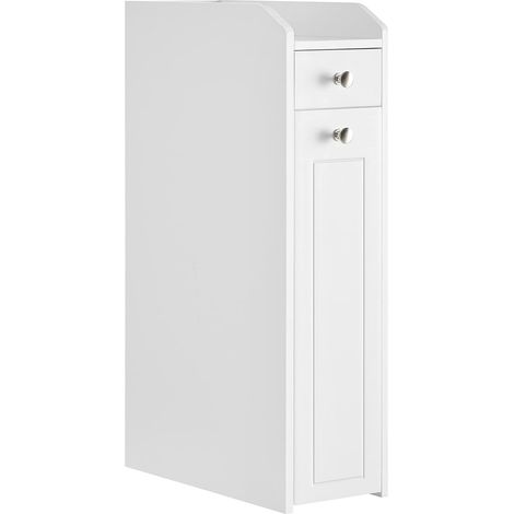 Vasagle – Armoire à pharmacie étroite 40 x 18 x 70 cm – 2 étagères – Tiroir inférieur avec roulettes – MDF blanc durable