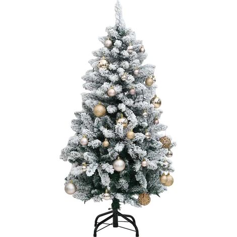 Sapin de Noël artificiel enneigé à charnières avec 150 LED et boules vert et blanc 150 cm (1/5)