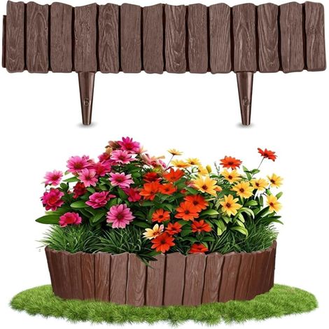 Bordure de Jardin, 22CM x 230CM Bois Effet Bordure de Pelouse Clôture Paysagère Flexible pour Jardin Bordure, Fleurs Massif, Jardin Allée et Aménagement Paysager à Faire Soi-Même (Marron) (1/5)