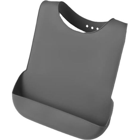 Bavoirs en silicone lavables pour adultes et personnes âgées, bavoirs en silicone ajustables pour adultes, bavoirs imperméables avec protection anti-miettes, bavoirs d'alimentation gris XL 52 x 36 cm (1/5)