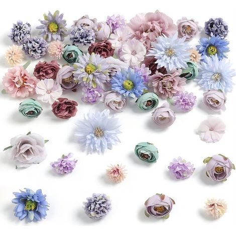 21 flores artificiales, Tonos rosa rojizos, Flores artesanales, Flores versátiles, Flores de plástico, Ideales para fiestas, playa y bodas (1/5)