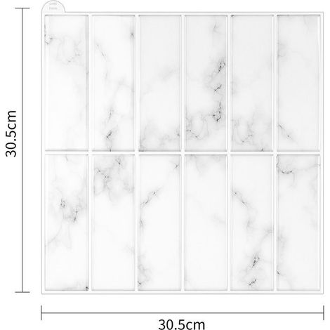 Carrelage métro 3D autocollant – Imitation marbre blanc, épaisseur 2,4 mm – Pour dosseret cuisine, salle de bain – 3,6 x 3,6 m (1/4)