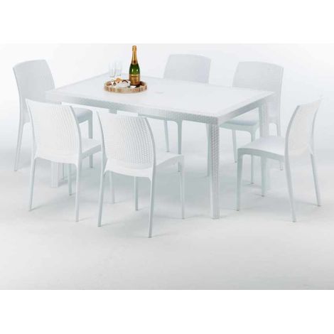 Mesa Rectangular Blanca 150x90 cm y 6 Sillas De Colores Bohème Summerlife - Blanco
