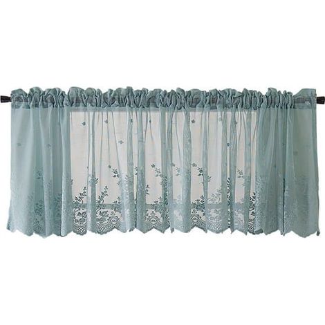 Rideaux, petits rideaux, voilages, à motifs floraux pointus, pour chambres, cuisines, placards, caves, camping-cars, polyester, 137 x 61 cm, bleu (1/5)