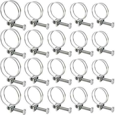 Lot de 20 colliers de serrage à double fil - 16-40 mm - En acier inoxydable 304 - Pour la maison et l'industrie (1/5)