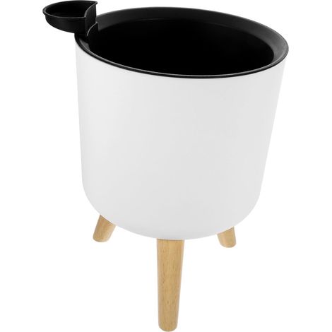 Pot de Fleurs Moderne Pied en Bois Blanc Large pour Intérieur et Jardin, Pot de Plantation en Plastique Réservoir d'eau Intégré, pour Plantes Grasses et Bonsaï, Décoration (1/5)