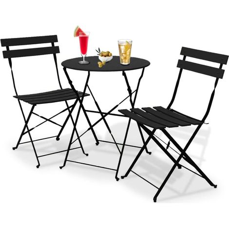 Set 3 Pezzi Giardino Tavolo 2 Sedie da Bistrot Pieghevole Modello Parigi Nero