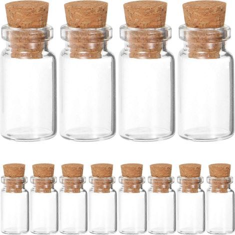 Lot de 25 petits bocaux en verre transparent avec bouchons en liège, parfaits pour créer des messages, des vœux ou des cadeaux d'invités (11 x 22 mm).-2.20X2.00X1.00CM (1/3)
