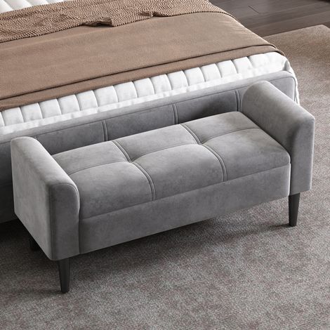 banc de chambre 116 x 44 x 56 cm gris – avec accoudoirs, sans matelas (1/5)