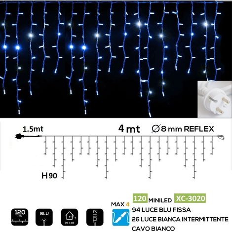Tenda luminosa 4 mt catena luci per natale feste natalizie addobbo esterno impermeabile IP44 professionale Blu