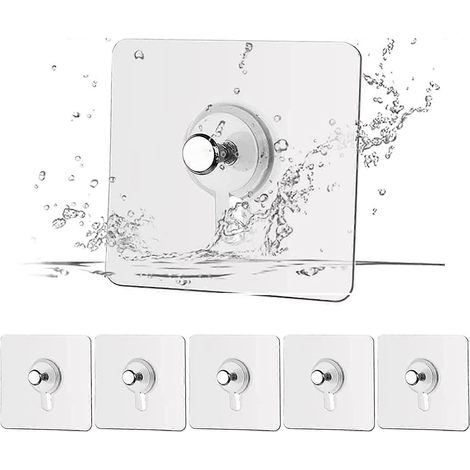 Vis adhésives, chevilles adhésives pour fixation murale, 10 crochets muraux sans perçage, crochets adhésifs transparents, étanches (1/5)