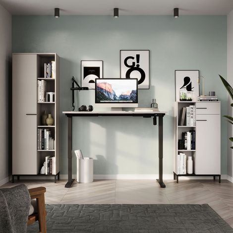 Bureau réglable électrique 120 cm + 2 armoires écru - TZEKA (1/5)