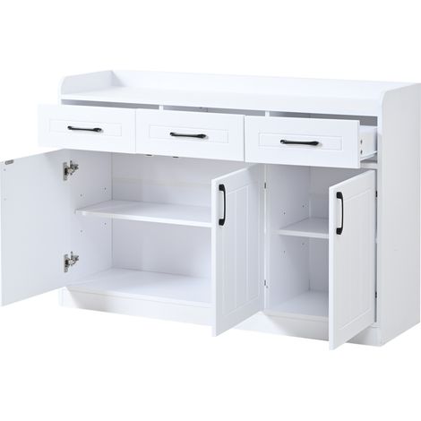 Aparador blanco 120 x 35 x 80 cm con 3 cajones y 3 puertas, tablero de partículas (1/5)