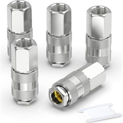 5 Piezas Conectores de Línea de Aire de 1/4 Pulgada, Rosca Hembra BSP de 1/4 \" Accesorios de Manguera de Compresor de Línea Aérea Euro, Acoplador de Aire de Conexión Rápida Accesorios de Manguera de  (1/5)