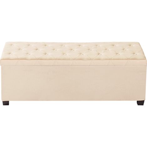 Mophorn Taburete rectangular de almacenaje, fabricado en lino, banco plegable con estructura metálica, otomana ideal para salón o dormitorio, 1100 x 400 x 400 mm, beige. Soporta hasta 299,37 kg. (1/5)
