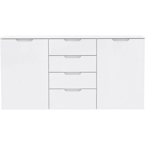 Buffet 165 cm blanc laqué et mat 2 portes et 4 tiroirs - PURE (1/4)