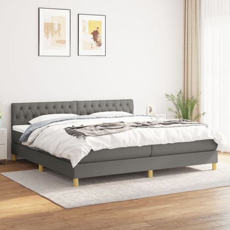 Lit à sommier tapissier avec matelas - Cadre De Lit Moderne: King Size - Lit Double - Gris foncé 200x200cm Tissu Chic-792404 (1/5)