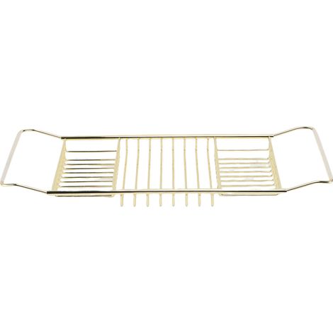 Organizer espandibile in acciaio inox per vasca da bagno e doccia, ideale per bagni di lusso. Accessorio bagno color oro. (1/5)
