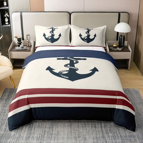 Anchor Imprimer Housse de Couette 140x200cm 100% Coton pour Garçons Filles Adolescents Thème Océan Parure de Lit Aventure Maritime Ensemble de Literie Beige - 140 x 200 cm + 1 taie d'oreiller 65 x 65  (1/5)