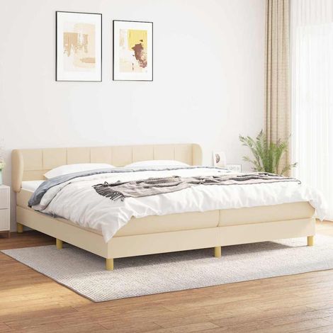 Cama box spring con colchón tela color crema 200x200 cm (1/5)