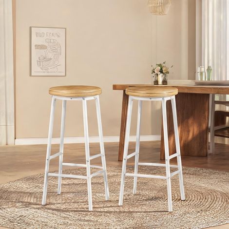 Tabourets de bar blancs avec assise en bois hauteur 70 cm paire (1/5)