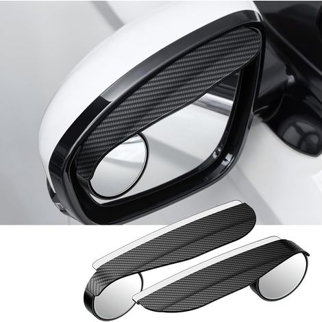Miroir d'angle mort de voiture 2 pièces avec protection contre la pluie, fibres de carbone, miroir de voiture, visière de pluie et miroir d'angle mort HD réglable, assistant d'angle mort universel, ac