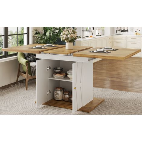Table extensible avec motif relief, meuble salle à manger et cuisine, 110(140)x70x76.5 cm, placage bois et décor gaufré, 2 places (1/5)