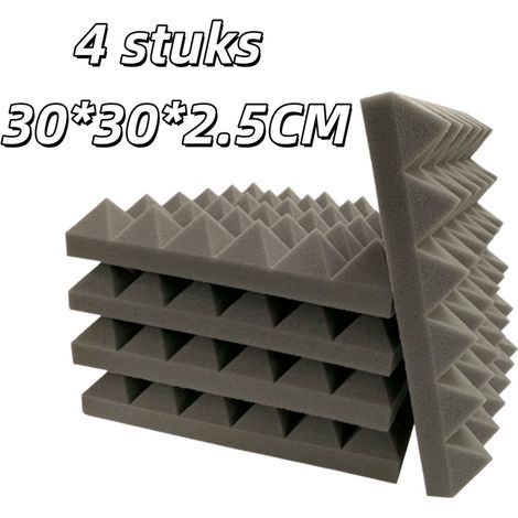 Lot de 4 panneaux insonorisants adhésifs en coton à forme pyramidale 30 x 30 x 2,5 cm pour réduction du bruit gris (1/5)