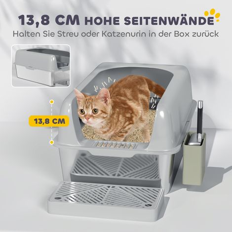 Bac à litière en acier inoxydable, haute paroi, boîte de rangement pour chat, gris clair (1/5)
